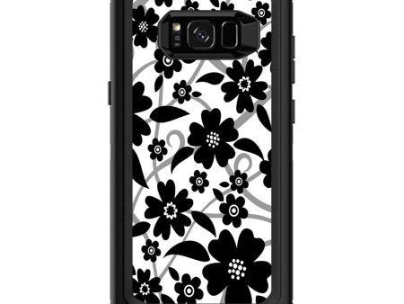 Black White Flower Print Otterbox Defender Samsung Galaxy S8 Plus Skin Fashion